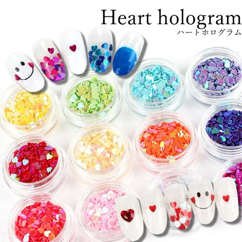 

12 Colors Box Nails Accessories Design For Nail Art Decorations Rhinestones Parts For Manicure Jewelry Heart Hologram Powder