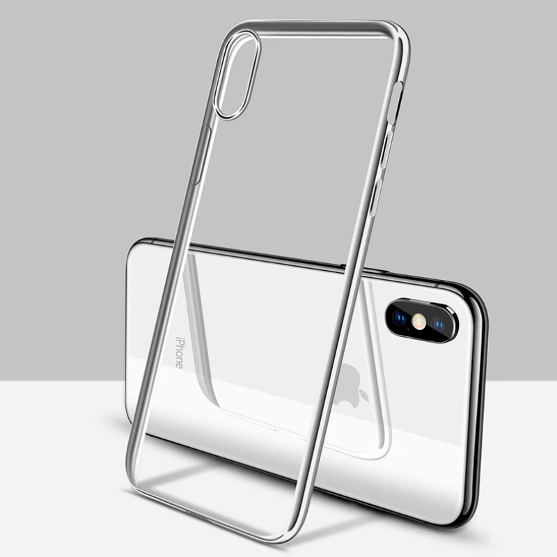 100 шт. роскошный корпус телефона с гальваническим покрытием для iPhone XR X XS Max 8 7 Plus 6 6 S Plus SE 5 5S ультратонкий, прозрачный резиновый чехол из ТПУ чехол