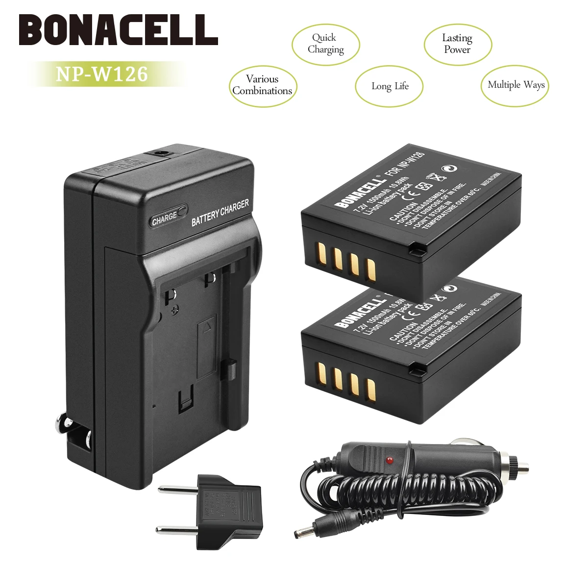 Bonacell 1400 мА/ч, NP-W126 NP W126 NPW126 Замена Батарея+ Зарядное устройство для ЖК-дисплея с подсветкой Fujifilm FinePix HS30EXR HS33EXR HS50EXR X-A1 X-E1 L50 - Цвет: 2X Battery Charger