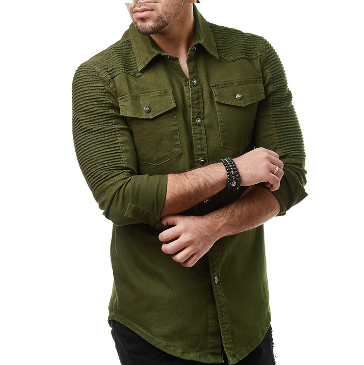 Spring autumn New Men Shirt Long Sleeve Male Shirt Cotton Solid color Fold Mens Shirts Casual Slim Fit Men coat black 3XL