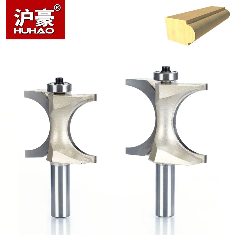  HUHAO 1pc 1/2 1/4 inch Shank Half Round bit 2 Flute Endmill Router Bits for Wood With Bearing Woodw