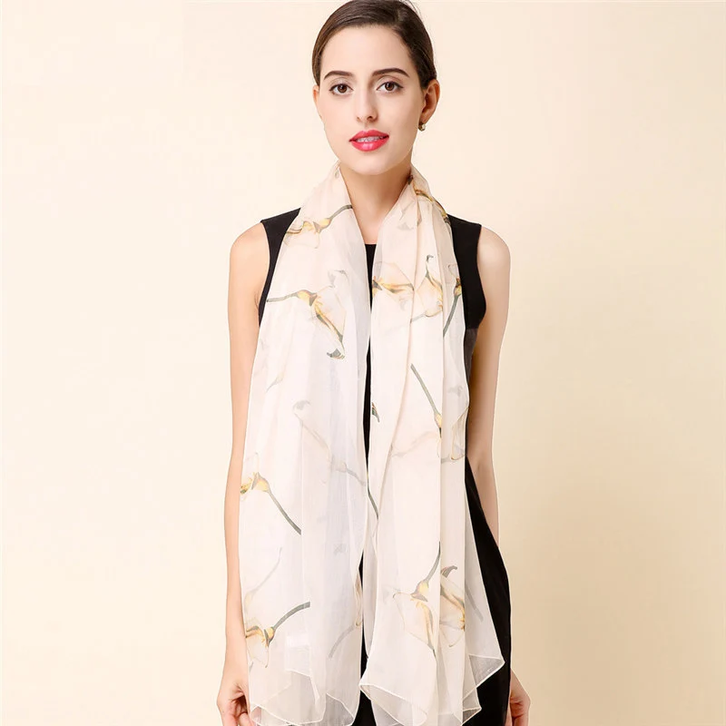 Женский шарф из натурального шелка длинный тутового шелкопряда шаль для хиджаба