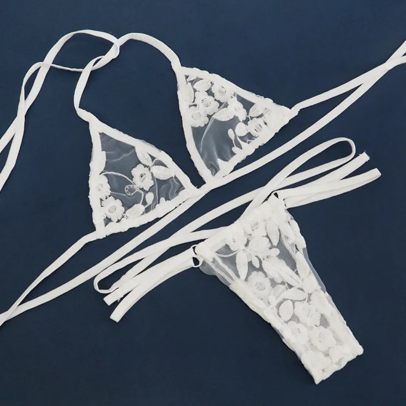 

TERMEZY Women Sexy Lace Bra Set transparent underwear Ultra-thin Mesh sexy embroidery lingerie set 3/4 bra and panties set