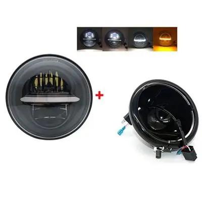 5-3/" налобный фонарь для Dyna Sportster 1200 48 883, запчасти, DRL, светильник поворотника, двигатель, 5,75 дюймов, проектор, светодиодный, мото, головной светильник s - Цвет: black   set