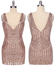 2016 Vestidos Robe De Fiesta Limited New Arrival Party Dresses Summer Dress Sexy V Collar Sleeveless Sequined Club Bar Women