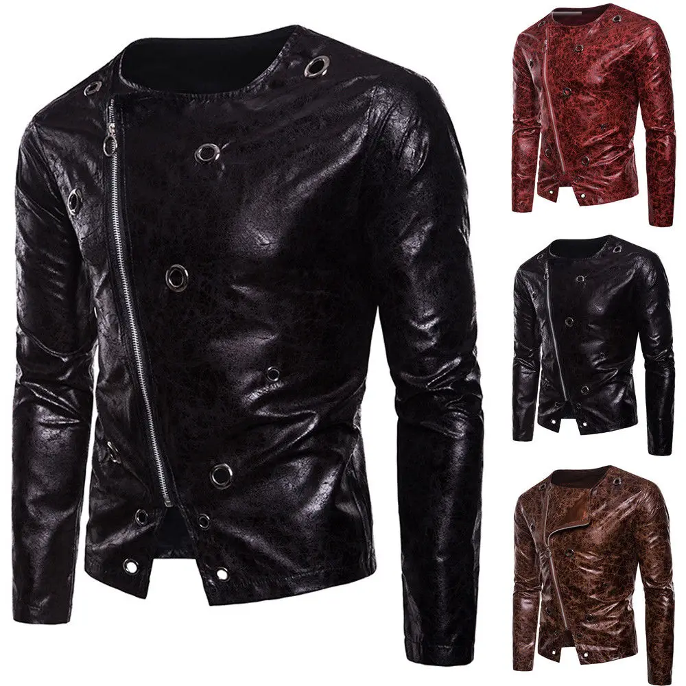 Мужская Slim Fit искусственная кожа куртка крутая мотоциклетная пальто Верхняя одежда на молнии повседневное короткие мужские куртк