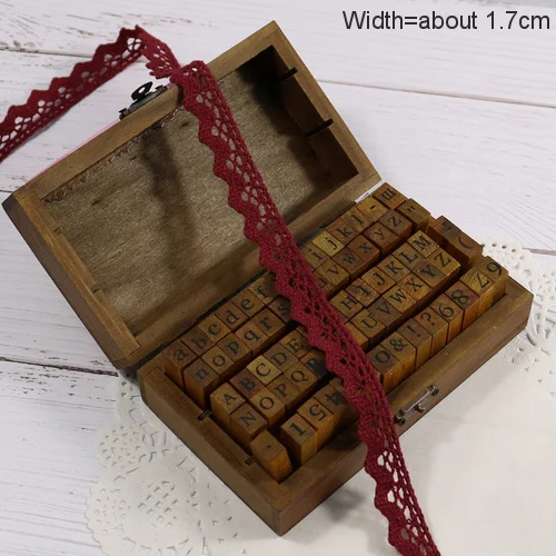 Wine Red Zakka Стиль хлопковая кружевная лента швейная лента, бежевая Кружевная Сетка, крутая кружевная тесьма(17 мм x 50 ярдов - Цвет: Wine Red