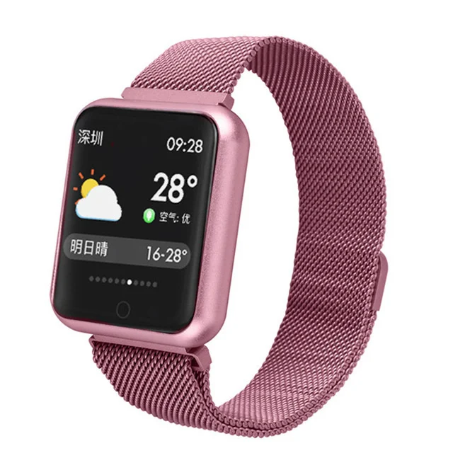 Steel pink Смарт-часы P68 спортивные IP68 фитнес-браслет трекер активности пульсометр кровяное давление для ios Android apple iPhone 6 7 - Цвет: Steel pink