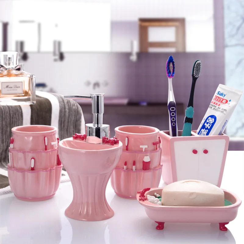 Popular Pink Bathroom Set-Buy Cheap Pink Bathroom Set Lots From 5 Pcs/Set Pink Sweet Series Bathroom Supplies Wash Set Creative Fashion Resin Bathroom Accessories - Popular Pink Bathroom Set-Buy Cheap Pink Bathroom Set Lots From