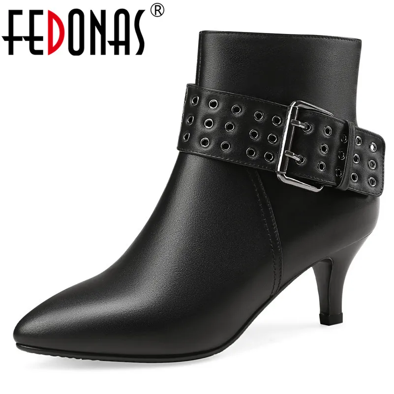 

FEDONA Fashion Women Ankle Boots Autumn Winter Rivets Short Ladies Shoes Woman Zipper Genuine Leather Shoes Ladies Office Pumps