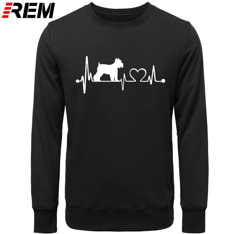 Худи rem размера для мужчин и женщин, принт с животным любовником I Love My собака породы шнауцер, сердцебиение, круглый вырез, толстовки с длинными рукавами, толстовки - Цвет: BLACK WHITE