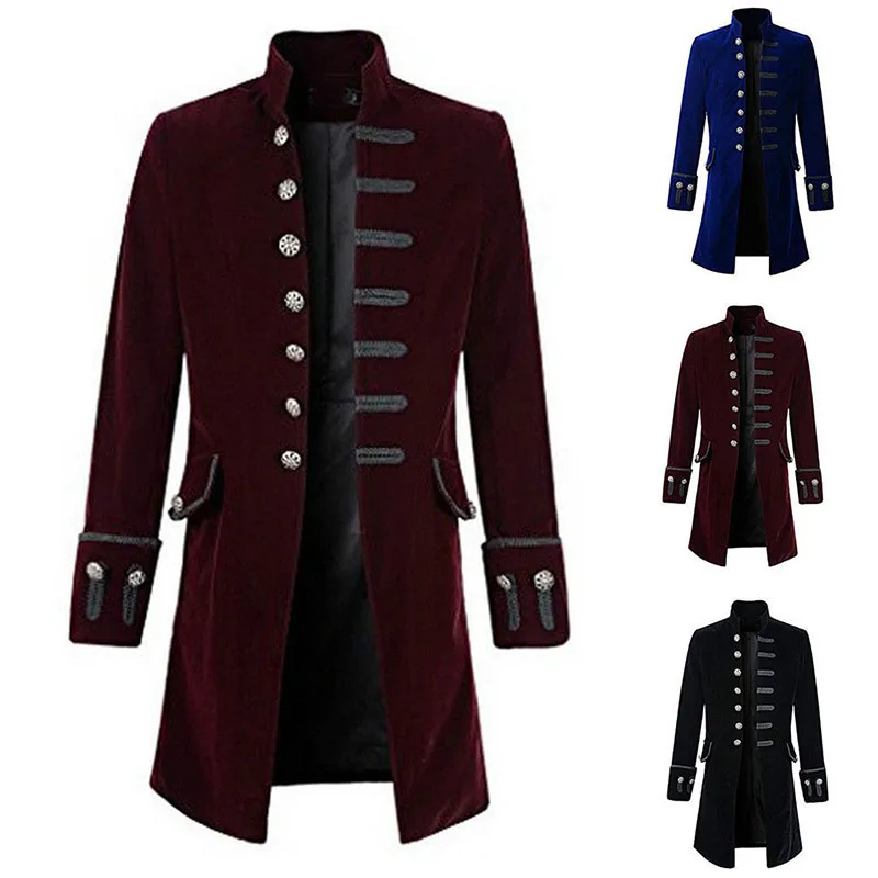 

Adult Men Steampunk Jacket Suit Uniform Victorian Costume Vintage Slim Fit Frock Coat Black Lightweight Trench Overcoat For Men