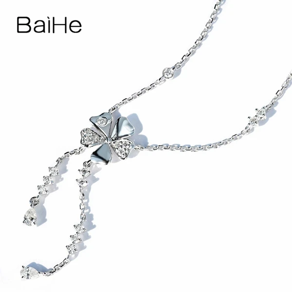 BAIHE Solid 18 K Белое Золото 0.37ct Сертифицированный H/SI круглый натуральные бриллианты женские украшения для помолвки ожерелья