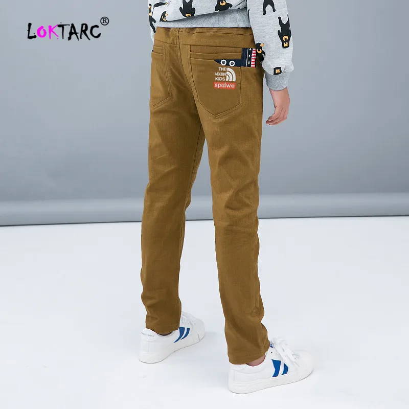 Khaki LOKTARC/детские штаны брюки-Чино в полоску для мальчиков повседневные Модные лоскутные брюки для мальчиков детские прямые брюки на пуговицах - Цвет: Khaki