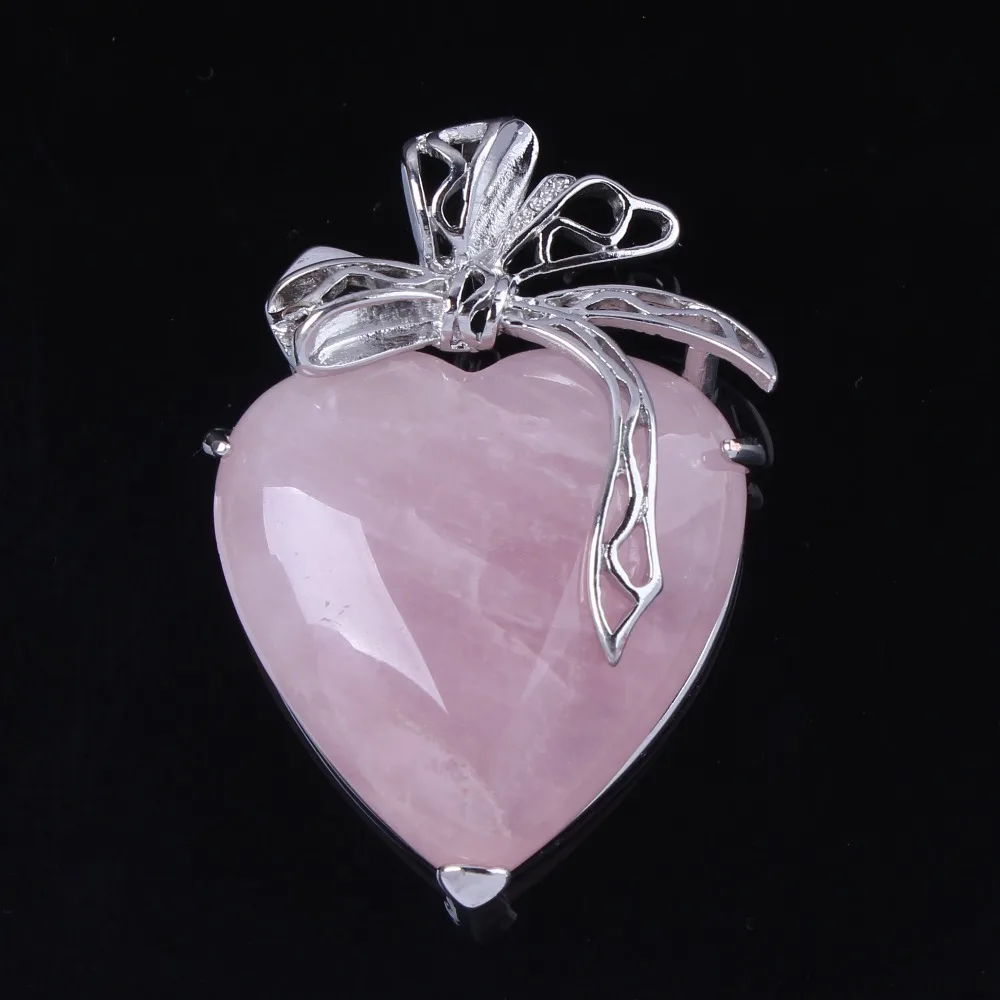 

Kraft-beads New Stylish Silver Plated Natural Rose Pink Quartz Infinity Forever Love Heart Elegant Pendant Lady Gift