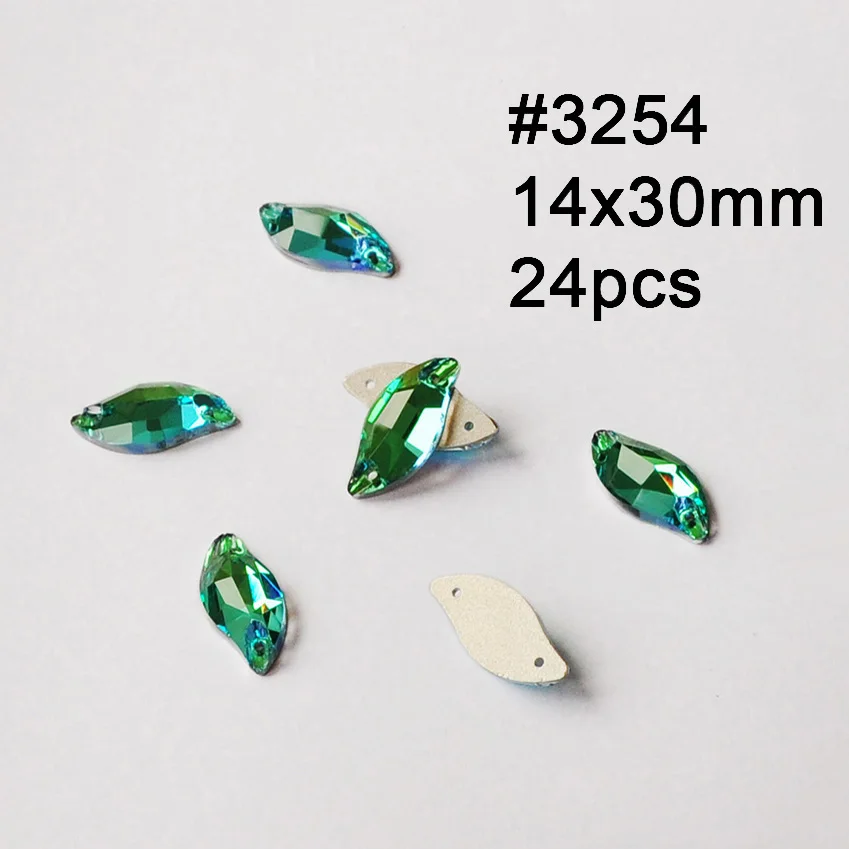 Leaf 14X30mm 24pcs Стразы для шитья с плоской задней стороной, перидот, круглые хрустальные стразы, пришивные стразы, хрустальные камни, сделай сам для украшения одежды - Цвет: Leaf 14X30mm 24pcs