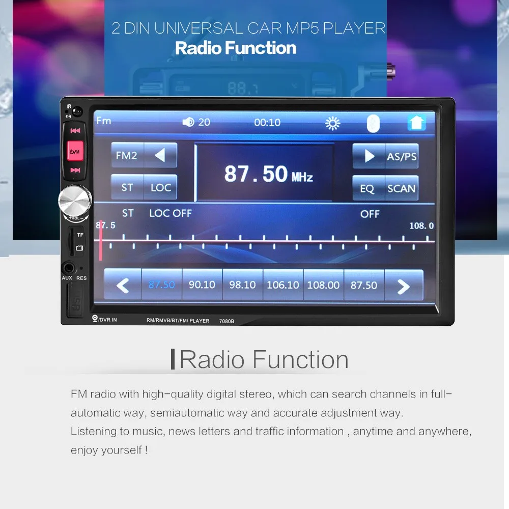 2 Din Автомобильный видео плеер 7 ''HD сенсорный экран 1080P Bluetooth стерео радио FM/MP4/MP5/Аудио/USB/TF Авто электроника в тире