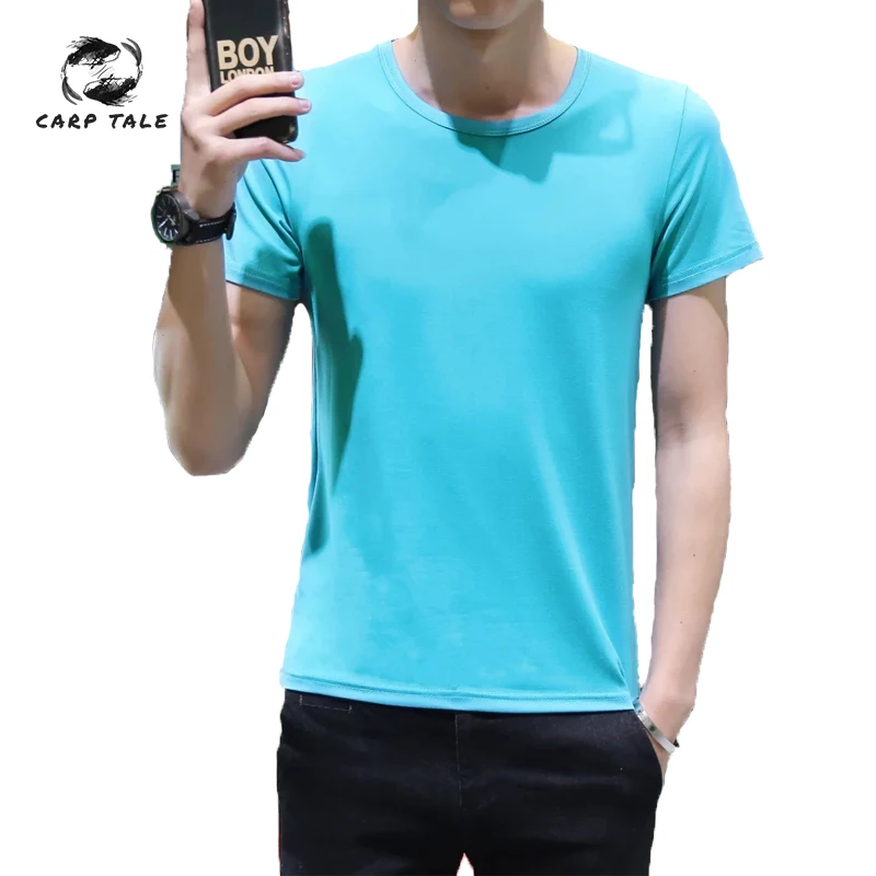 

CARP TALE 2019 Hot Summer Men T-shirts Solid Color Slim Fit Short Sleeve T Shirt Mens New O-neck Tops TShirt Brand Clothing