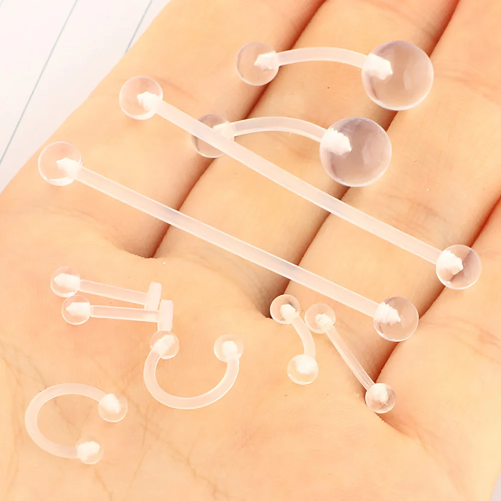 

JUNLOWPY Clear lip Stud Belly Button Rings Cartilage Retainer 16G 14G Nose Piercing Flexible Acrylic Bioflex Industrial Bar