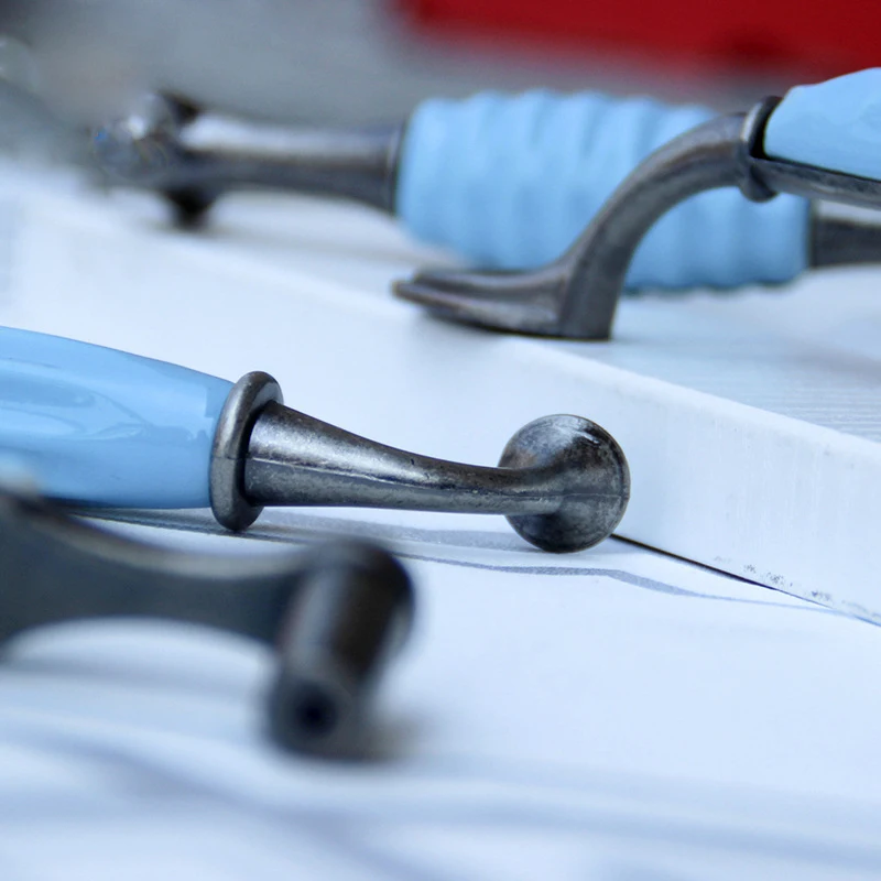 Голубая керамическая кухонная дверная ручка для шкафа ручки в средиземноморском