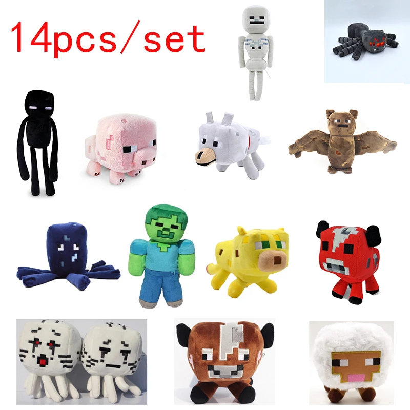 14Pcs/lot Minecraft Toys Anime Figure Enderman Wolf Skeleton Cartoon Game Plush Soft Stuffed Toys for children Christmas Gifts 14Pcs/lot Minecraft Toys Anime Figure Enderman Wolf Skeleton Cartoon Game Plush Soft Stuffed Toys for children Christmas Gifts