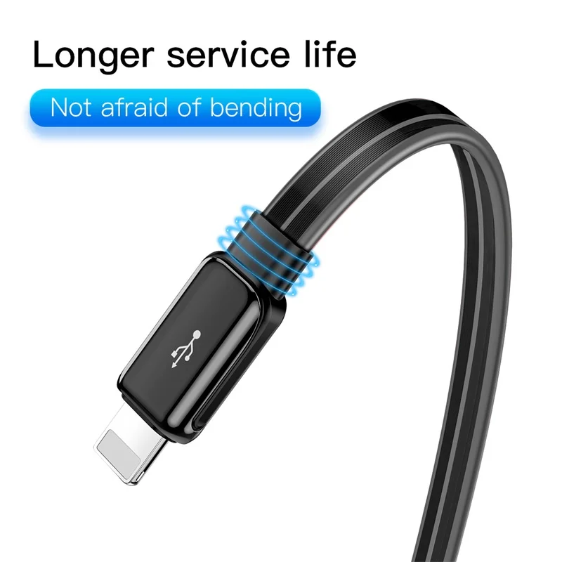 Baseus Testos светодиодный usb-кабель для зарядки и передачи данных с подсветкой для iPhone 8, 7, 6 Plus, X, iPad, 1 м, 2,4 А, шнур для быстрой зарядки