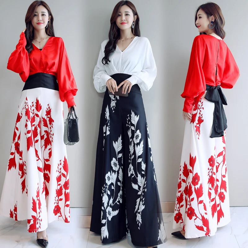 Женский комплект из двух предметов элегантная рубашка с широкими штанинами и