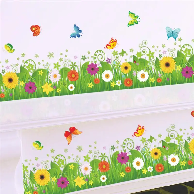 colorful flowers butterflies fences baseboard wall decals home decor