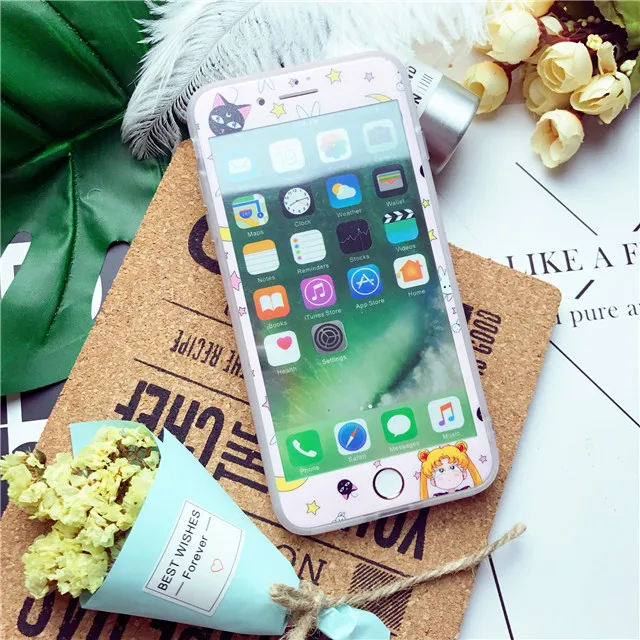 Renda 3D полное покрытие пленка Закаленное стекло для iphone 7 6s 6 8 Plus мультфильм милый Сейлор Мун красивая девушка протектор экрана - Цвет: 34