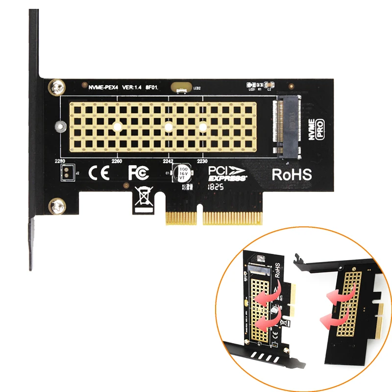 SK4 M.2 Накопитель SSD с протоколом NVME NGFF к PCI Express X4 адаптера M ключ интерфейс Поддерживаемые карты PCI Express 3,0x4 2230-2280 Размеры m.2 полной скорости хорошее