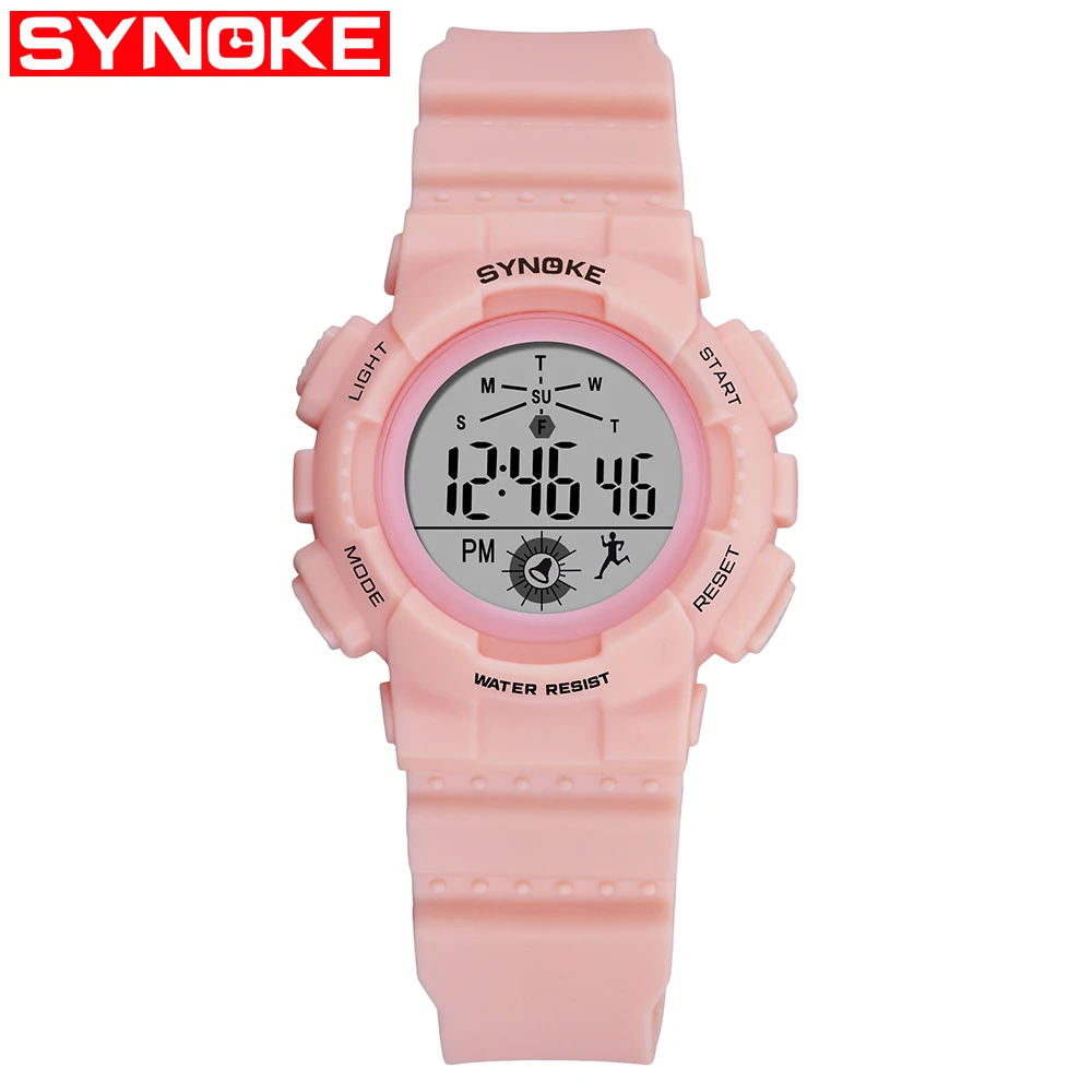 pink SYNOKE детские часы модный светодиодный цифровой спортивный 5 бар водонепроницаемые электронные наручные часы для детские резиновые ручные часы подарок - Цвет: pink