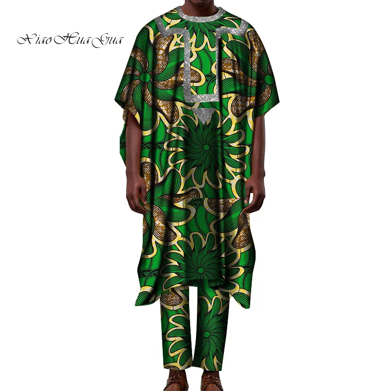 Африканский Agbada мужской комплект одежды из 3 предметов с принтом Дашики традиционный бубоу Африканский халат с широкими рукавами формальный наряд WYN852
