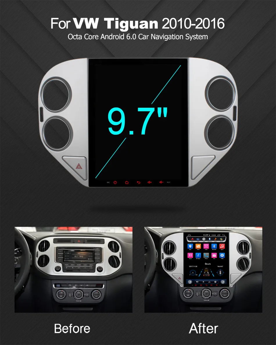 Excellent Ownice Vertical Octa Core 2G RAM Android 6.0 Car DVD GPS Navi Player Radio Stereo for VW Tiguan 2010 2011-2016 32G ROM 2.5D IPS 0