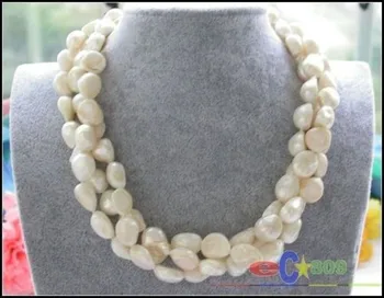 

NEW 3row 20" 8-9MM white baroque Irregular shaped freshwater pearl NECKLACE magnet