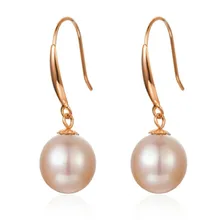 Real 18K Yellow Gold Earrings 7-8mm Natural Pearl Pure 18K Yellow Gold Earrings Fashion Earrings For Women natural purple pearl drop earrings 18k yellow gold women elegant simple fashion drop earrings for party