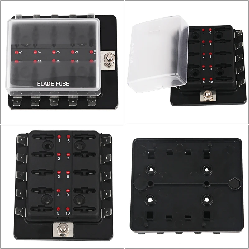 10 Way Blade Fuse Box Holder with LED Warning Light Kit for Car Boat Marine Trike 12V 24V Fuse Car