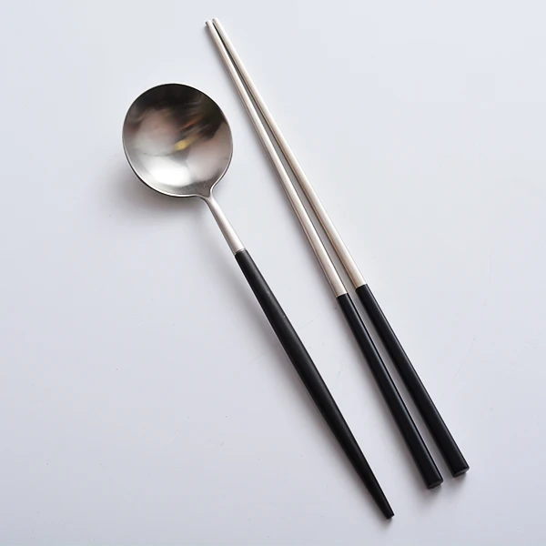 2 PCS Black-Silver CHANOVEL Лидер продаж 4 шт./компл. красочный набор посуды 304 Нержавеющая сталь в западном стиле столовый набор для кухни Еда посуда набор посуды - Цвет: 2 PCS Black-Silver