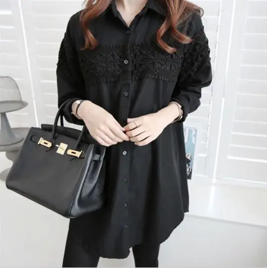 Lace Patch-worked Maternity Shirts Long Sleeve Loose Blouses Tops Clothes for Pregnant Women Spring Autumn Pregnancy Clothing