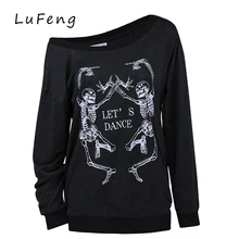 Skeleton T Shirt Women Sexy Off The Shoulder Tops Blusa Black Punk Long Sleeve T-shirt 2017 Poleras De Mujer LF03