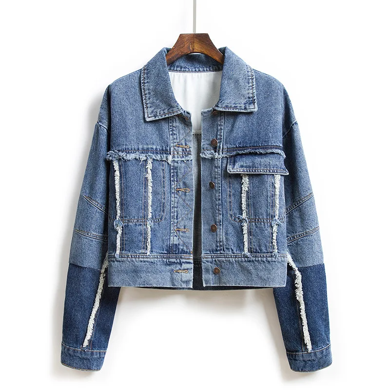 

Rlyaeiz 2019 Spring Fashion Burr Stitching Women Basic Coats Women Denim Jacket Jeans Coat Patchwork Long Sleeve Short Jackets