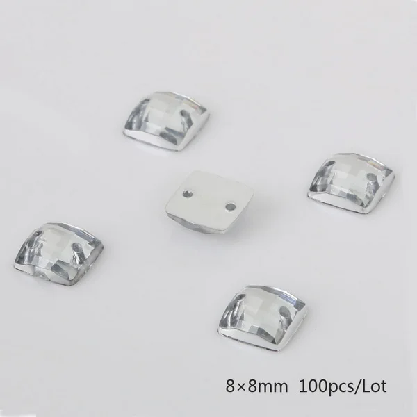 Transparent White 100 шт 8 10 12 мм плоские стразы для шитья квадратные акриловые бусины пришить Стразы Кристалл Камень для поделок украшение для альбома - Цвет: Transparent White