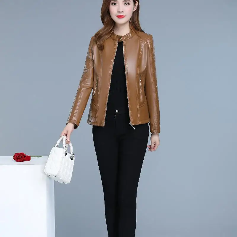Fashion leather jacket female Korean version of the checkered pattern PU long coat bomber jackets women autumn coats M-6XL - Цвет: Цвет: желтый