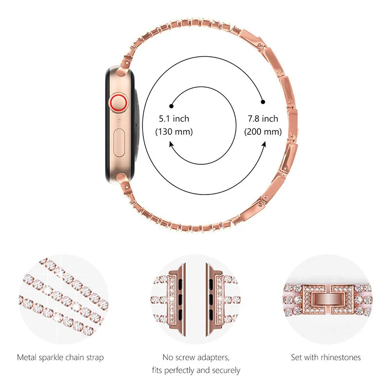 Женские Стразы, ювелирный браслет для Apple Watch, ремешок 38 мм, 40 мм, 42 мм, 44 мм, для iWatch, ремешок из нержавеющей стали, серия 1, 2, 3, 4