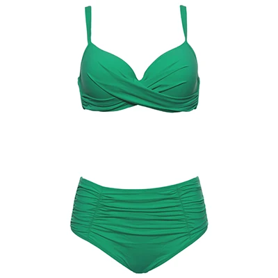 Andzhelika Bikini женский купальник бики Твердые раза высокая Талия бикини набор плюс Размеры купальники ванный комплект бикини - Цвет: Green 18666