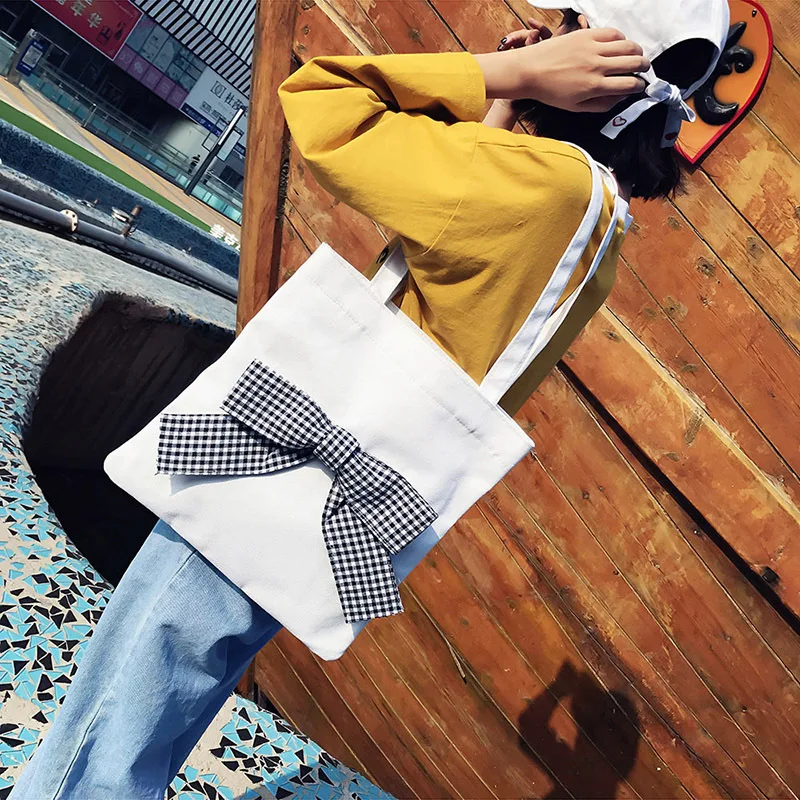 

Bow Tie Women Canvas Handbag 2018 Female Famous Designer Luxury Shoulder Bag Ladies Beach Casual Tote Fashion Large Sac A Main