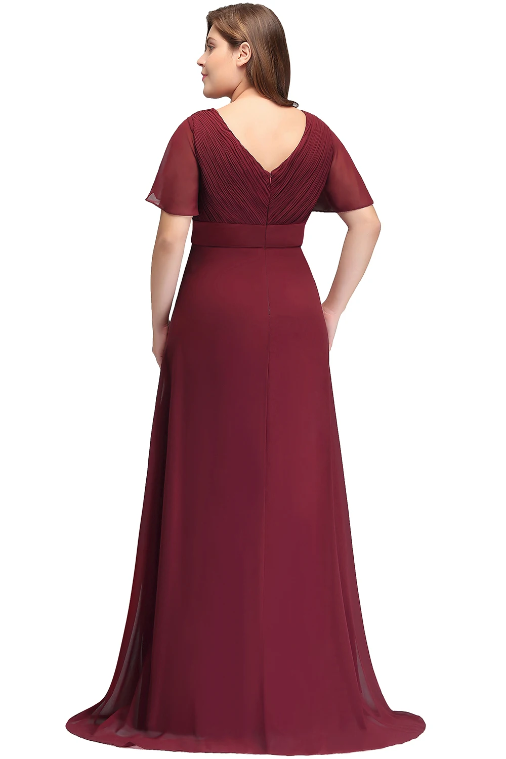 SALE Plus Size Long Red Evening Dresses Women Birthday Gift Mermaid Chiffon Party Robe Engagement Elegant V-neck Short Sleeves