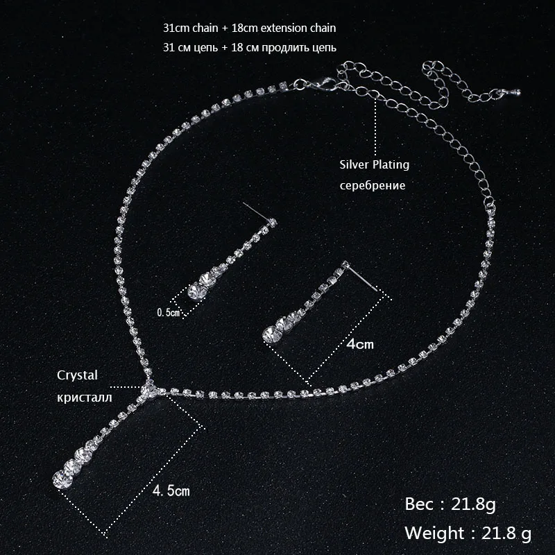 BLIJERY посеребренный кристалл невесты Ювелирные наборы длинные капли Ожерелье Комплект сережек для женщин Свадебные Ювелирные наборы