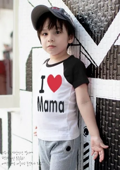 Мода I Love Papa Mama» одежда для малышей хлопчатобумажная футболка с коротким рукавом Дети короткая рубашка футболки для малышей 20 шт./лот