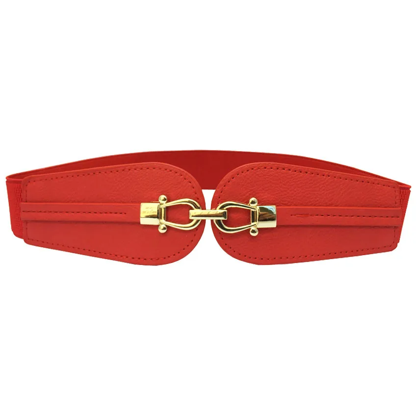 red color Дизайн пояса для женщин эластичные пояса красный пояс для платья Золотая Пряжка Широкий Пояс модное женское пальто ремни - Цвет: red color