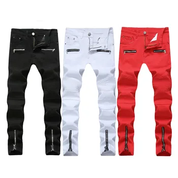 

2018 New Fashion Men Zipper Jeans European High Street Motorcycle Biker Jeans Men Hip Hop Slim Jeans pants Dropshipping